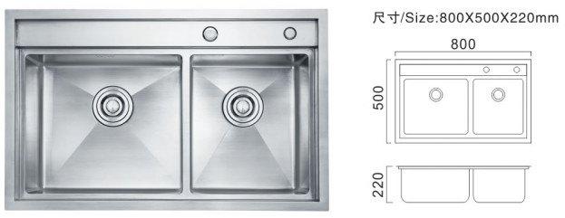 Coloriage argenté évier commercial en acier inoxydable évier de cuisine de luxe