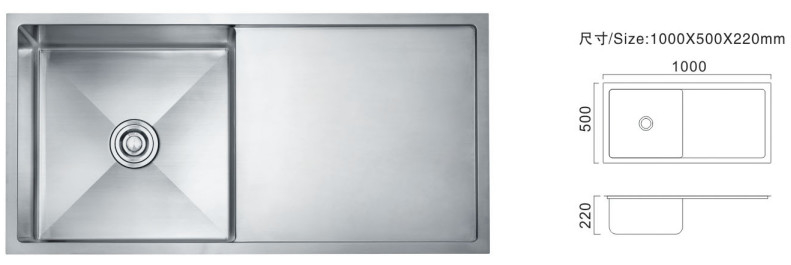 Cuve de cuisine de 81 cm, en acier inoxydable commercial