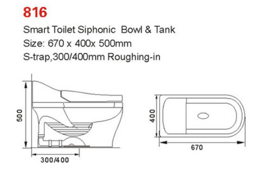 670 x 400 x 500 mm Toilette intelligente suspendue par mur Toilette intelligente siphonique montée sur le mur