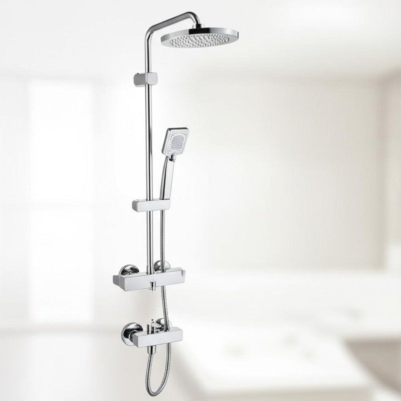 Ensemble de robinetterie de douche thermostatique en laiton chromé avec protection anti-brûlure et douchette multifonction