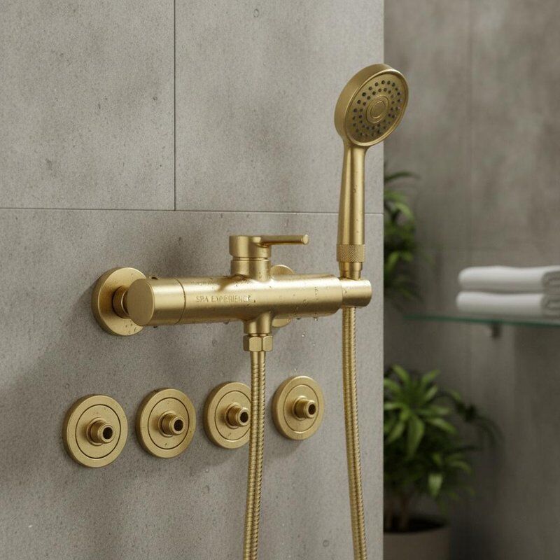 Douchette intégrant un design en laiton et la technologie SPA Waist Jet pour une expérience de salle de bain améliorée