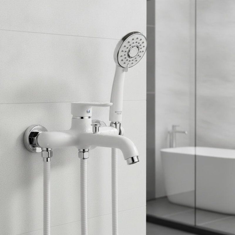 Robinet de douche à main en laiton finition blanche, adapté aux rénovations de salle de bain, projets commerciaux et maisons résidentielles