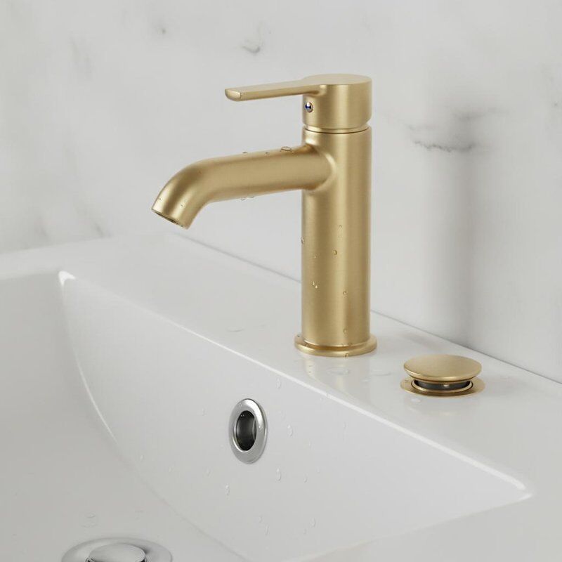 Single Lever Brass Basin Mixer Tap Brushed Brass Finish with Click Clack Pop Up Déchets montés sur le pont