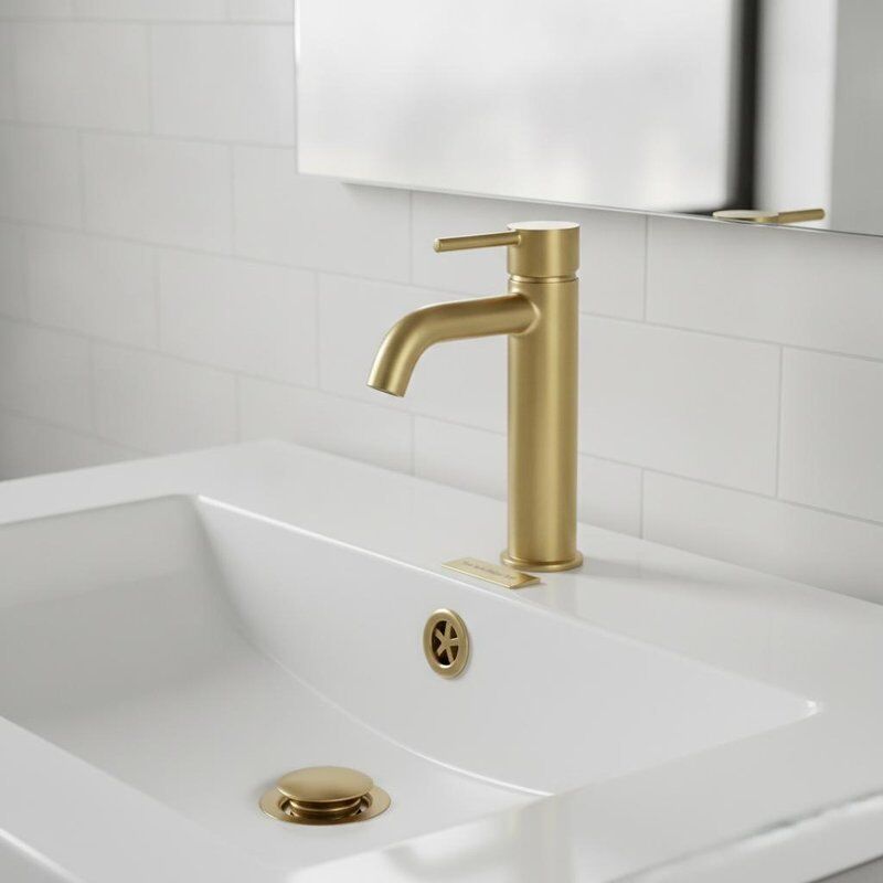 Mélangeur de lavabo haut finition laiton brossé corps en laiton massif avec jeu de vidage à clapet cartouche en céramique hauteur 180 mm