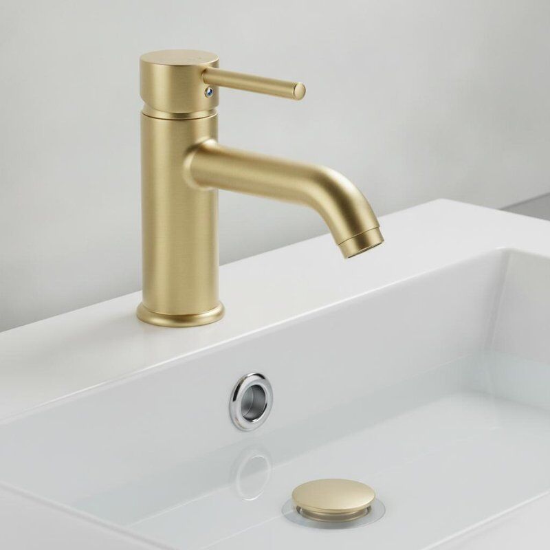 Mitigeur de lavabo à bec pivotant, finition en laiton brossé, Rotation à 360 degrés avec jeu de vidage Pop Up