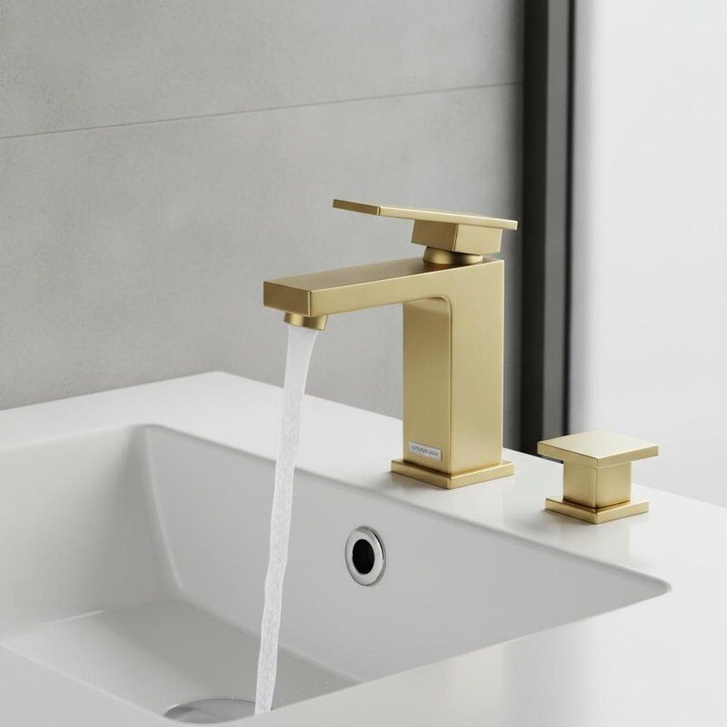 Robinet de lavabo moderne carré en laiton finition laiton brossé design géométrique avec bonde à clapet et cartouche en céramique