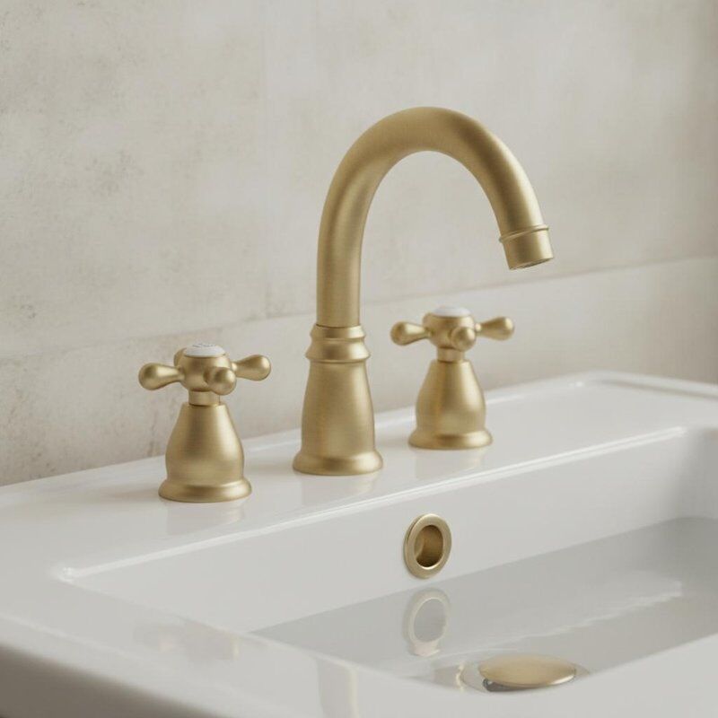Robinet de lavabo rond classique en laiton brossé, bec incurvé avec ensemble de déchets escamotables, Style traditionnel